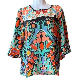 Maeve Anthropologie Floral Blouse Silk Boho Top Size 4 Resortcore Vacation